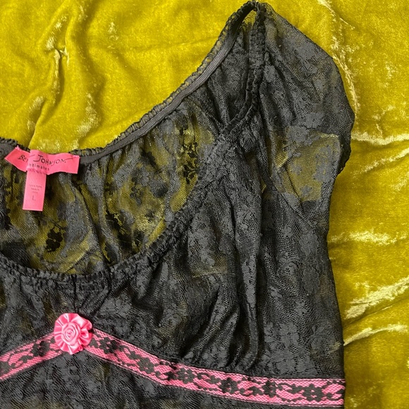 Nana anime Y2K vintage Betsy Johnson black pink sheer lace flower princess top - Picture 6 of 8